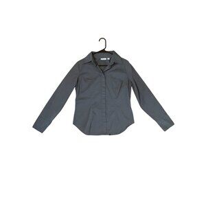 New York & Company Stretch Long-Sleeve Button-Down Shirt M Gray
